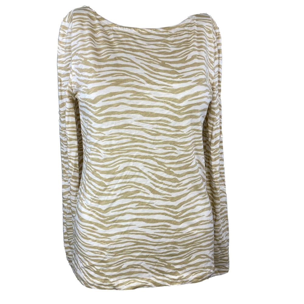 J. Crew Shirt Womens Sz S Beige White Animal Print Long Sleeve Artist Tee Zebra